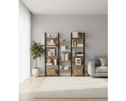 Industriële Boekenkast met 14 Planken – Moderne Open Wandkast van Metaal en Hout – Stabiele Opbergkast voor Woonkamer, Kantoor & Slaapkamer – 158x166x24 cm – Camel Brown & Zwart