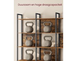 Industriële Boekenkast met 6 Open Planken – Hoge Vrijstaande Opbergkast voor Woonkamer, Keuken & Kantoor – Stevig Stalen Frame, Vintage Bruin & Zwart, Verstelbaar, Rustiek Design