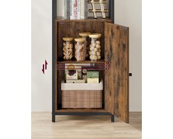 Industriële Boekenkast met Deuren – 6 Lagen Opbergkast – Vintage Bruin & Zwart – Open en Gesloten Planken – Verstelbare Legplanken – Metalen Frame – Boekenkast voor Woonkamer, Slaapkamer of Kantoor – 160 cm Hoog