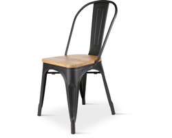 Industriële Chaise en Metaal met Houten Zitvlak - Stijlvolle Eetkamerstoel voor Binnen en Buiten