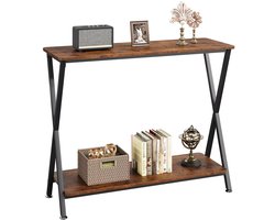 Industriële Consoletafel 80 × 30 × 81 cm – Smalle Sidetable met 2 Planken – Houten Haltafel met Zwart Metalen Frame – Voor Hal & Woonkamer