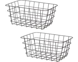 Industriele draadmand - 2x - zwart - metaal - 22 x 30 x 14 cm - opbergmand - woonaccessoires