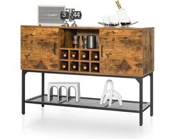 Industriële Dressoir met 2 Deuren en Houten Planken voor Keuken en Eetkamer