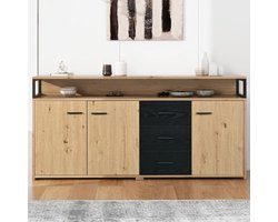 Industriële dressoir met drie deuren en drie lades Commode Keukenkast, multifunctionele kast, opbergkast Highboard met metalen handgrepen voor slaapkamers, woonkamers en kantoren 150*35*75,9 cm