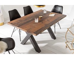 Industriële eettafel 140cm donker eiken look met zwarte X-poten