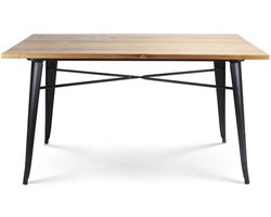 Industriële Eettafel 140x80 cm met Zwart Metalen Frame en Licht Houten Blad