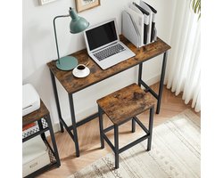 Industriële Eettafel Set met 2 Barkrukken – Ontbijtbar Tafel en Stoelen – Houten Design met Stalen Frame – Compact en Stabiel Bartafel Set voor Keuken, Eetkamer of Woonkamer – 100x40x90 cm –