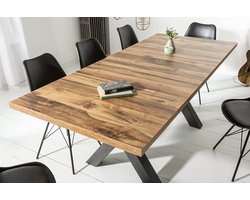 Industriële eettafel uitschuifbaar 140-190 cm eiken look met X-poten gelamineerd houtmateriaal