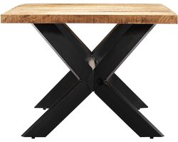 Industriële Eettafel van Massief Mangohout – 200x100x75 cm – Boomstamtafel met Stalen Kruispoten – Handgemaakt – Robuuste Keukentafel & Eetkamertafel – Natuurlijke Houtkleur NoviHome