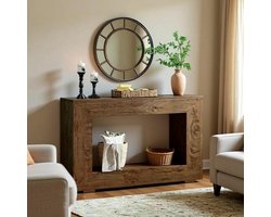 Industriële Farmhouse Console Tafel met Opbergruimte – Smalle Houten Tafel voor Hal, Woonkamer en Entree – Wood Grain – House&Garden