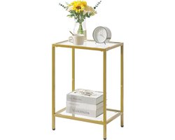 Industriële Gouden Bijzettafel met 2 Niveaus en Gehard Glas - Multifunctionele Salontafel voor Woonkamer, Slaapkamer en Thuiskantoor
