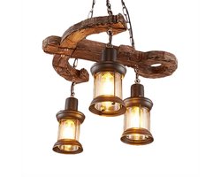 Industriële Hanglamp Anker - Rustiek Hout & Metaal - 3 Lichtpunten - Vintage Maritiem Design - Nautische Eettafel Verlichting - Exclusief Lichtbronnen