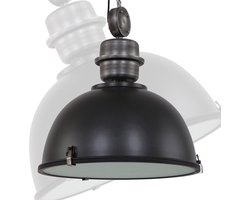 Industriële hanglamp Bikkel XXL | 1 lichts | zwart | glas / metaal | Ø 52 cm | in hoogte verstelbaar tot 155 cm | eetkamer / woonkamer / slaapkamer lamp | industrieel / modern / robuust design
