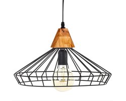 Industriële hanglamp - Metaal + hout - 38 x 22,5 cm - Zwart