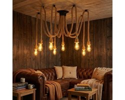 Industriële - Hanglamp - Touw - 8 Lichts - 150 x 35 - Naturel