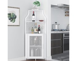 Industriële hoek wijnkast, barkast met glashouder, verstelbare plank, metalen glasdeuren, wijnopslag, vrijstaande wijnrekbasis voor bar, keuken, eetkamer, 47 x 34 x 154 cm