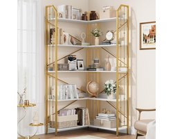 Industriële Hoekboekenkast - L-Vormig Hoekrek met 5 Niveaus - Metaal en Hout - Voor Woonkamer, Slaapkamer & Kantoor - 183 cm Hoog