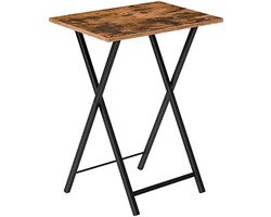 Industriële Inklapbare Bijzettafel met Dienblad - Donkerbruin-Zwart