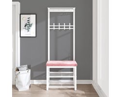Industriële kapstok - Halmeubel met bankje - Entree organiseren - Met schoenenopbergruimte - 105 cm breed - Roze