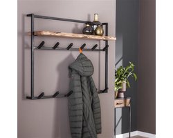 Industriële kapstok Naomi 12 haken acaciahout metaal