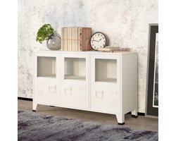 Industriële Kast - Bureaukast Ladeblok - Opbergen Kantoorartikelen - Met Glazen Deuren - 105 x 35 x 62 cm - Wit