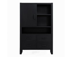 Industriële kast mangohout Dexie 150x100cm zwart wandkast duurzaam mango