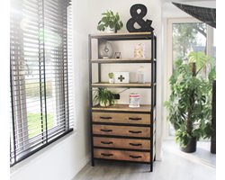 Industriële kast met laden "Columbus" - 90 x 40 x 200 cm - Hout en Staal - Handgemaakt