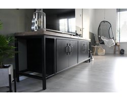 Industriële kast / TV meubel "Seattle" - Hout en Staal - 200x40x60 cm - Handgemaakt