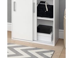 Industriële Kledingkast – Moderne Opbergkast met Schuifdeuren 108 cm – Compacte Garderobekast met Verstelbare Legplanken – Kledingkast voor Slaapkamer, Hal of Kinderkamer – Wit Houtlook – Industrialhome