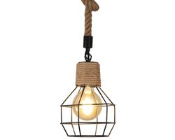 Industriële Kroonluchter met Hennep Touw - Vintage Hanglamp voor Keuken en Woonkamer