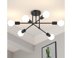 Industriële Kroonluchter - Zwart - Ø 51 cm - Metalen Retro Plafondlamp met 6 Armen - Voor Woonkamer en Eetkamer