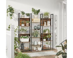 Industriële Ladderkast met 14 Planken – Boekenkast & Wandrek van Metaal en Hout 158x24x166 cm – Vintage Bruin/Zwart Design – Open Opbergrek voor Woonkamer, Kantoor & Slaapkamer