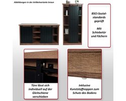 Industriële Loft Wandkast & Dressoir Set met Verschuifbaar Schuifdeursysteem - Natuurlijke Houtlook & Zwart Metaal - 150x40x163 cm