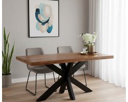 Industriële Mango Eettafel 200x100 cm – Massief Mangohout met Zwart Metalen Onderstel – Robuuste Houten Eetkamertafel voor 8 Personen – Moderne Industriële Eettafel – Duurzaam Design NoviHome