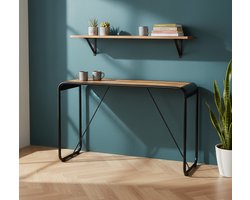 Industriële Mangohouten Eettafel – Massief Hout & Zwart Staal – Handgemaakt Design – Rechthoekige Keukentafel 118x60x76 cm – Duurzame Boomstamtafel voor Woonkamer & Eetkamer NoviHome