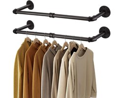 Industriële Muurkledinghanger – Set van 2 – Zware Wandbevestigde Stang – IJzer – 92,5 cm – Zwart – Voor Kleding, Woonkamer of Wasruimte