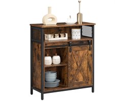 Industriële Opbergkast met Schuifdeur, Open Compartiment & Verstelbare Plank – Kast voor Woonkamer/Entree/Kantoor – 70 x 30 x 80 cm – Rustiek Bruin/Zwart – MedahomeStore VASAGLE