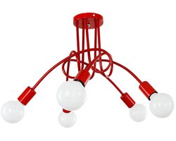 Industriële Plafondlamp 5 Lampen E27 Plafonnière voor Slaapkamer Woonkamer Eetkamer Rood