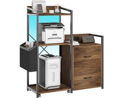 Industriële Printerkast met Laden - Mobiel Bureaukastje - Archiefkast voor A4-Documenten - Printerstandaard met Opbergruimte - Zwart & Goud - 96 x 40 x 125 cm