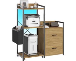 Industriële Printerkast met Laden - Mobiel Bureaukastje - Archiefkast voor A4-Documenten - Printerstandaard met Opbergruimte - Zwart & Goud - 96 x 40 x 125 cm