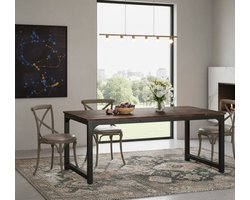 Industriële Rechthoekige Eettafel 180x90x77 cm – Robuuste Houten Keukentafel voor 6-8 Personen – Multifunctionele Tafel voor Eetkamer, Woonkamer en Thuiswerk – Rustiek Bruin Metaal en Hout Depauwwonen