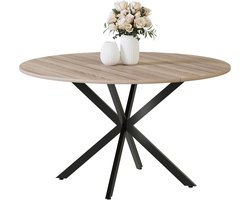 Industriële Ronde Eettafel 120 cm voor 4-6 Personen - Stabiel en Elegant met Zwarte Metalen Poten