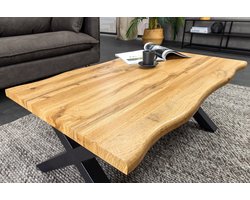 Industriële salontafel WILD 90cm bruin wild eiken look zwart metalen boomrand - 45081
