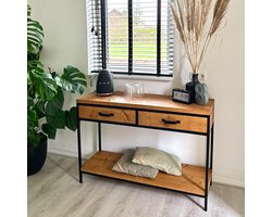 Industriële sidetable "Augusta" - 120 x 30 x 80 cm - Hout en Staal - Handgemaakt