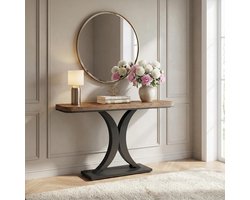 Industriële Sidetable – Console Table – Haltafel – Smalle Tafel – Woonkamer Tafel – Duurzaam Houten Blad – Stevig Zwart Metalen Frame
