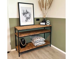 Industriële sidetable "Lasco" - 120 x 35 x 80 cm - Hout en Staal - Handgemaakt