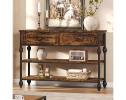 Industriële Sidetable met 2 Laden - Consoletafel Retro Bruin - 104 cm Breed - 3 Niveaus - Haltafel voor Woonkamer en Entree - Robuust Metalen Frame