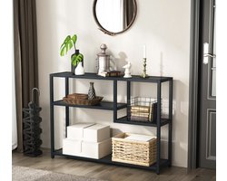 Industriële Sidetable met 4 Planken – Consoletafel / Bijzettafel voor Hal en Woonkamer – Hout & Metaal – Zwart