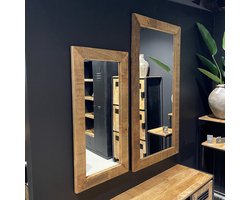 Industriële Spiegel | Mangohout | 100 cm x 50 cm - Spiegel Hout - Houten Lijst - Spiegel Industrieel - Spiegel Hout Landelijk Organisch - Spiegel Woonkamer / Hal - Spiegel Rechthoek - Passpiegel Industrieel Landelijk 100cm x 50cm
