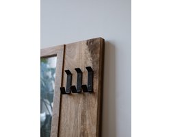 Industriële Spiegel Mangohout (108x60cm) - Spiegel Staand - Wandspiegel Rechthoek Industrieel met Plank - Passpiegel Staand Modern Hout - Staande Spiegel met Plank - Naturel Bruin
